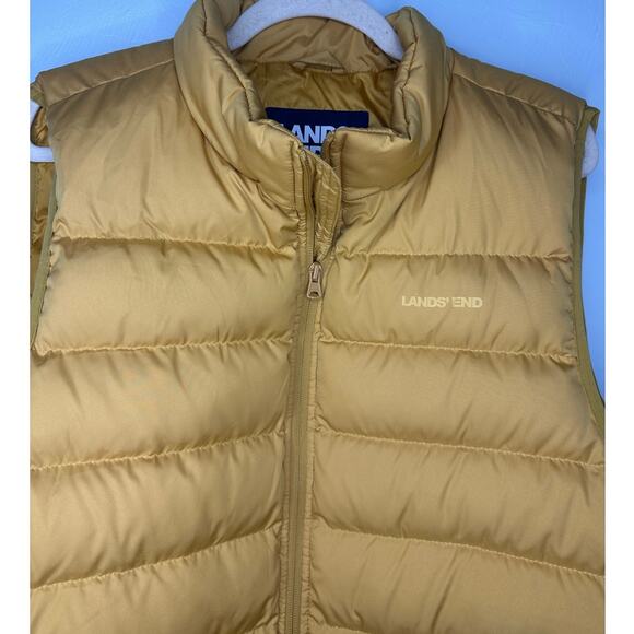 Lands' End Down Full Zip Puffer Vest Men's Large Tall LT Mustard Yellow Warm - Picture 3 of 7